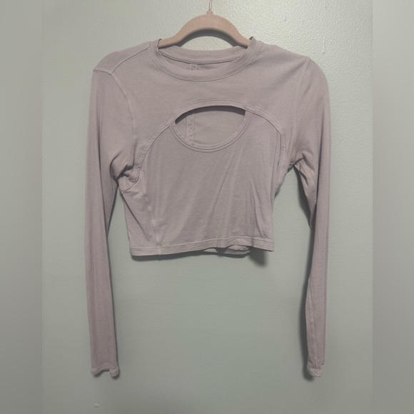 Lululemon Better Best Cut Out Light Pink Ribbed Long Sleeve Cropped Top - Picture 6 of 12